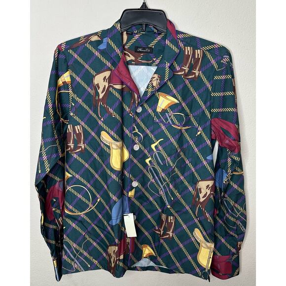 Phineas Cole Brushed Cotton Equestrian Print Pajama Set Green Size Large New - Picture 2 of 7